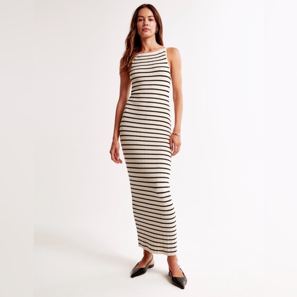 Abercrombie High Neck Midi Sweater Dress - Cream Stripe - S - Picture 1 of 7